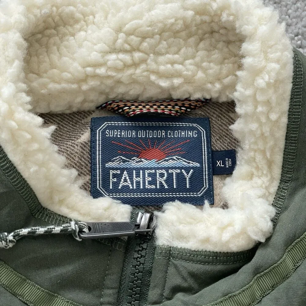 Faherty Renegade Sherpa Full Zip Jacket Mens XL Green Cream MKB2010 $198 SRP